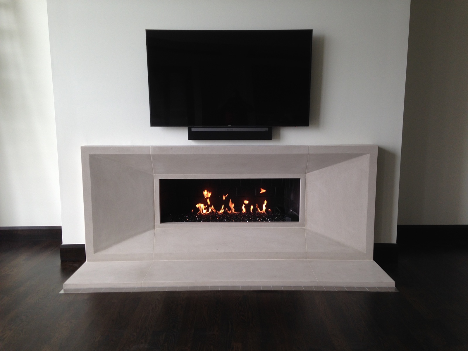 electric fireplace with stone surround