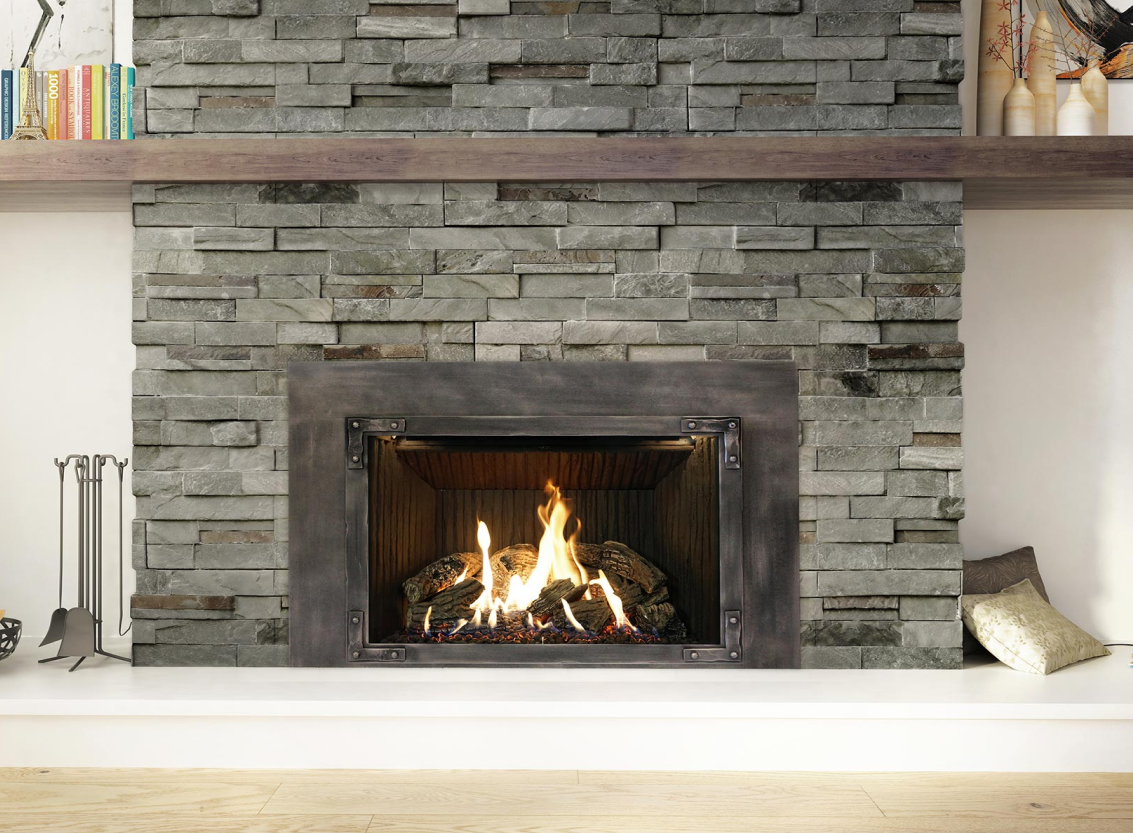 Gas Fireplace with Custom Hearth design, surround, and mantel/