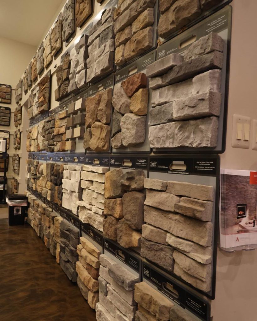 This image shows different brick and stone options that we can order for a fireplace